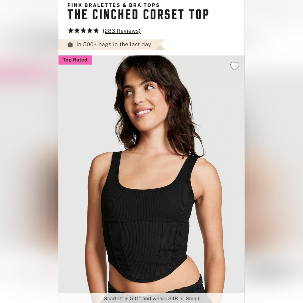 Victoria's Secret Pink The Cinched Corset  Bra Top LARGE BLACK